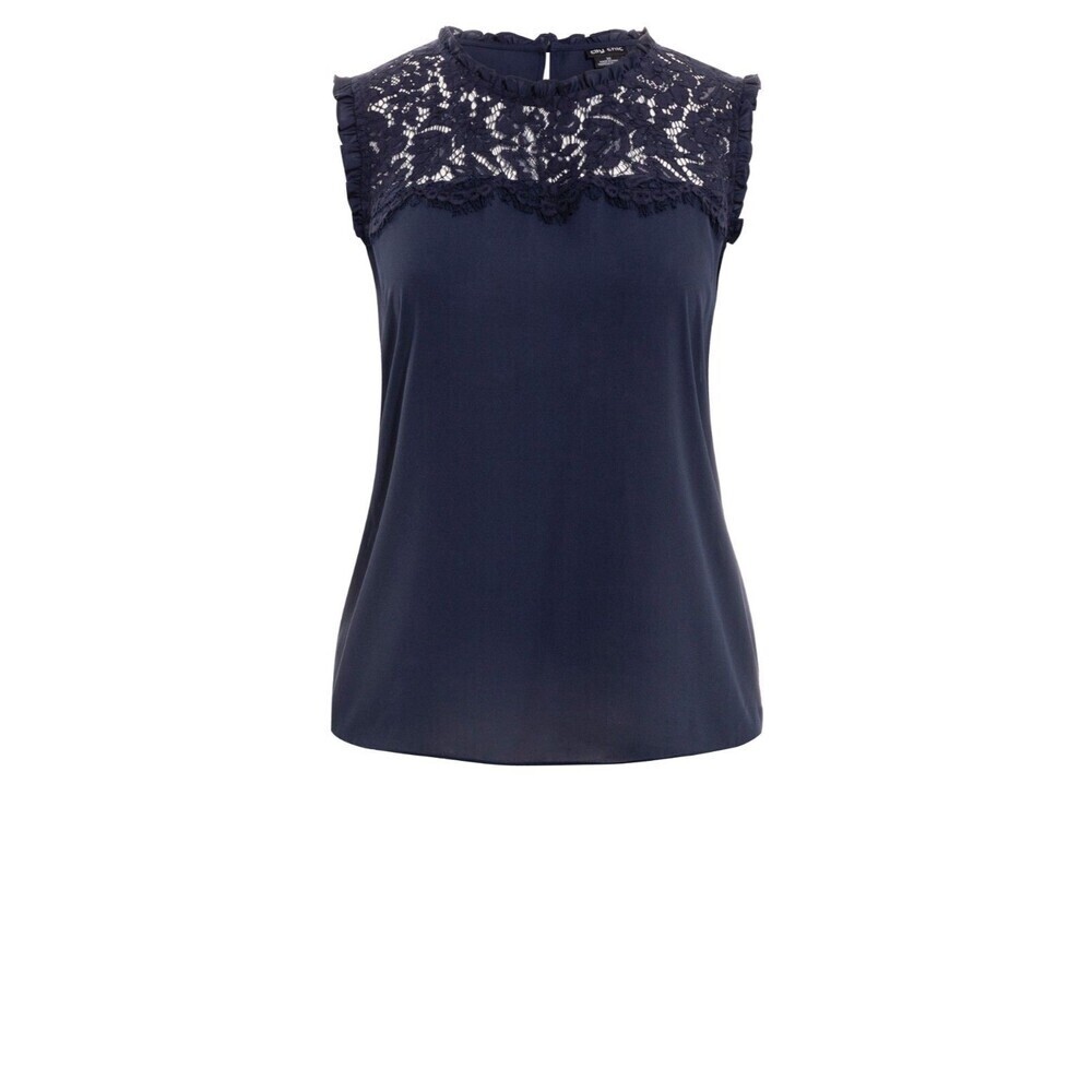 NWT CITY CHIC "Angel Lace Top" in Navy Blue Sleeveless Lace Bodice Blouse S/16